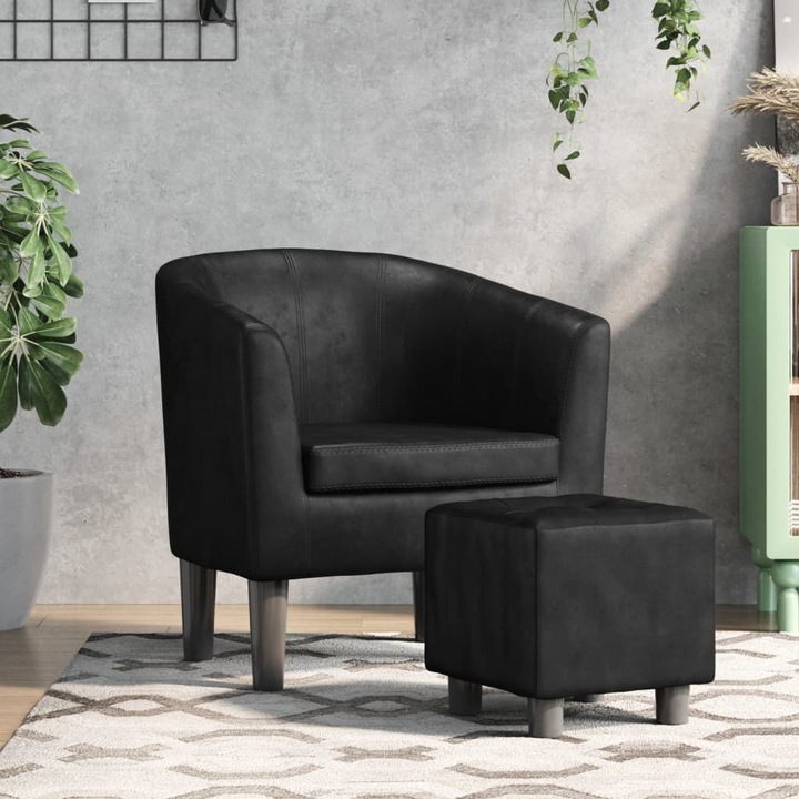 Actual product image VidaXL Clubsessel mit Fusshocker Schwarz Kunstleder,Farbe