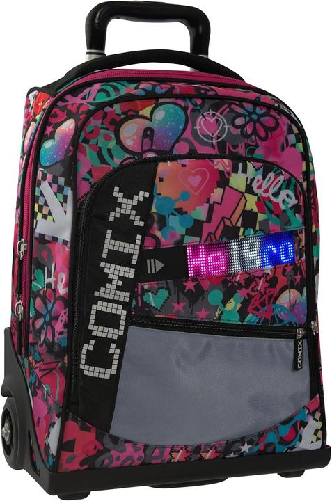 Actual product image Comix Sac à dos trolley scolaire avec éclairage LED, poignée ajustable et roues interchangeables