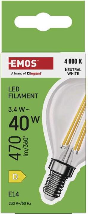Produktbild Emos LED Lampe Filament Mini Globe / E14 / 3,4 W (40 W) / 470 lm / Neutral Weiss (E14, 470 lm, 1 x)