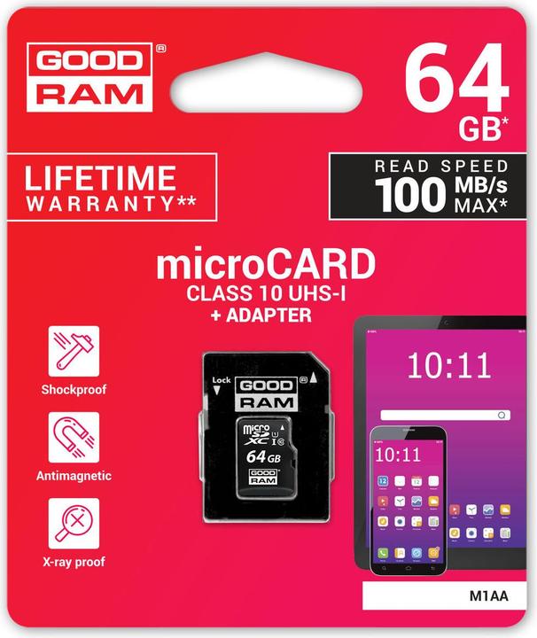 Productafbeelding Goodram Microkaart M1AA + adapter (64 GB, microSDXC, U1, UHS-I)