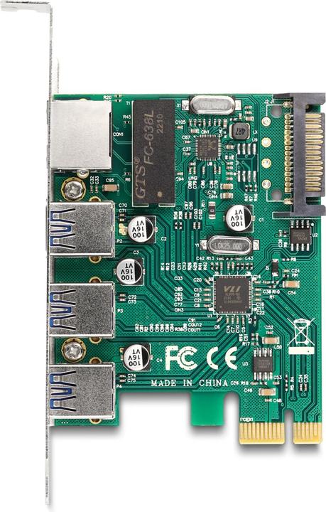 Actual product image Delock PCI Express x1 card to 3 x USB 5 Gbps Type-A socket + 1 x Gigabit LAN