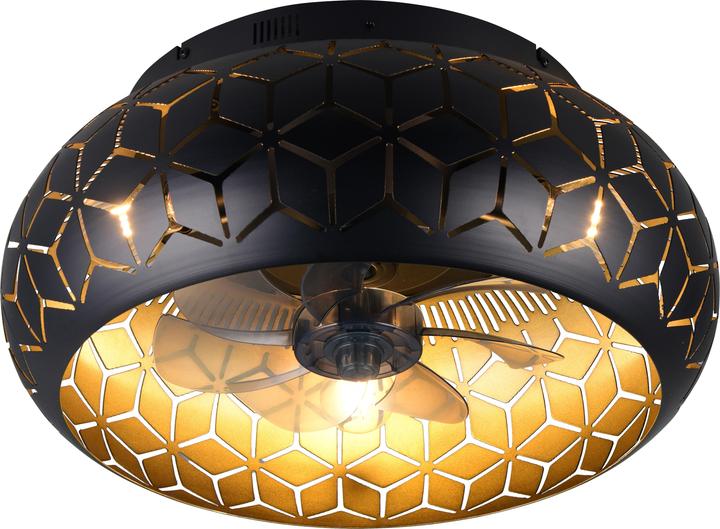 Actual product image RL live your light Ceiling light with fan Bidar R61574080, for 3 x E27 max. 10 watts, IP20, black/gold (54 dB)