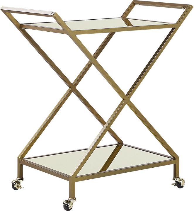 Image du produit Beliani Chariot de service métal doré effet miroir 2 étages IVERA