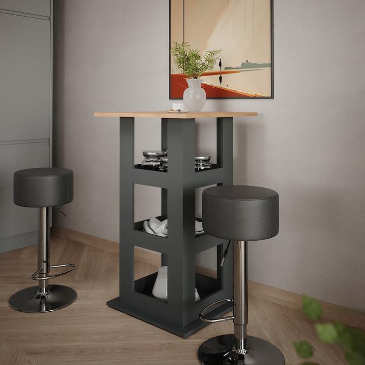 Produktbild Vicco Bartisch-Set Repose, Goldkraft Eiche/Anthrazit/Schwarz, 65 x 65 cm mit 2 Barhockern
