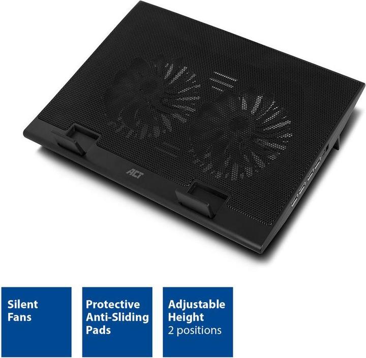 Produktbild ACT Laptop cooling stand, up to 17", adjustable height (2 positions), 4-port hub