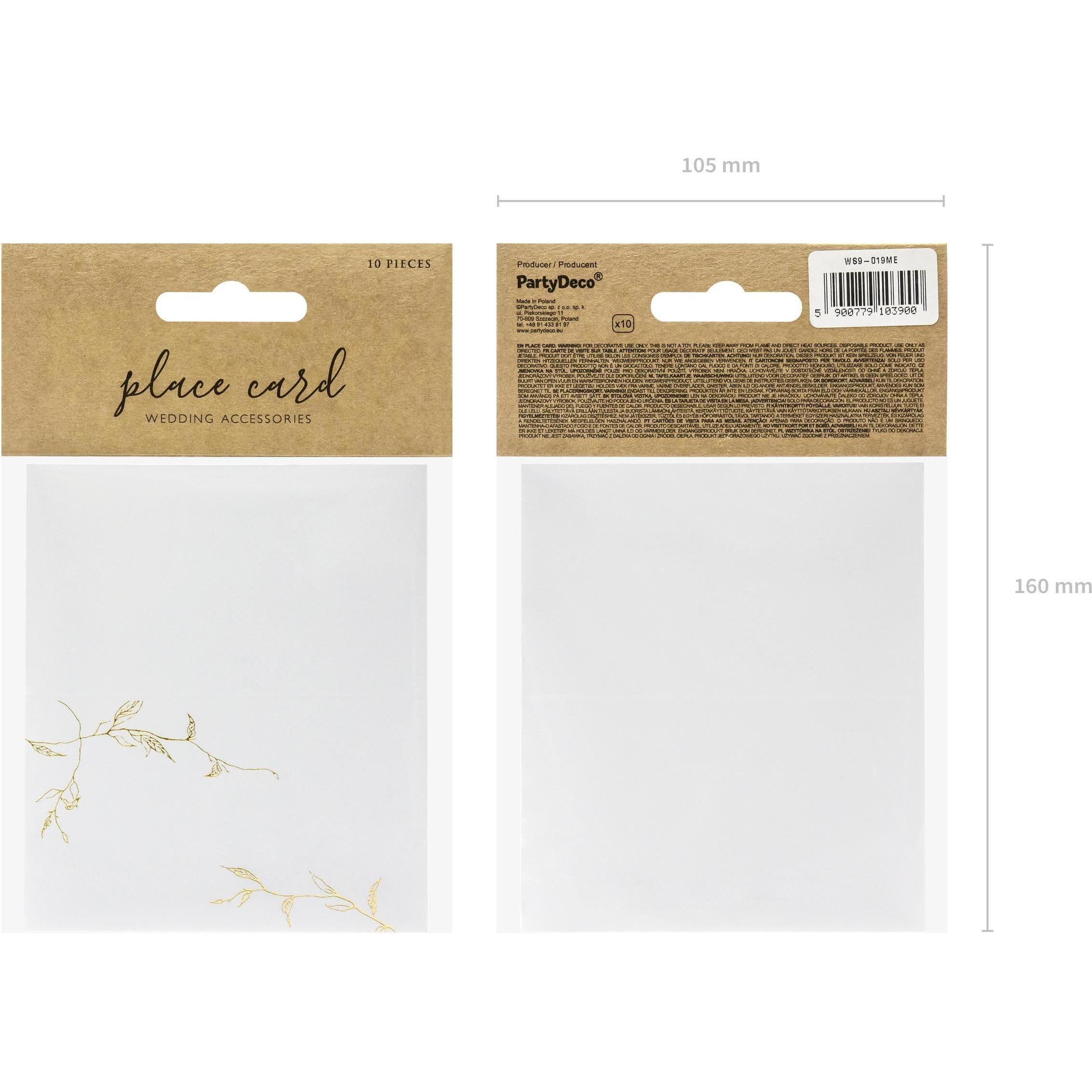 Thumbnail - Partydeco, Grusskarte + Briefpapier, Tischkarte Zweige 9.5 x 5.5 cm, 10 Stück, Weiss/Gold (10 Stk.)
