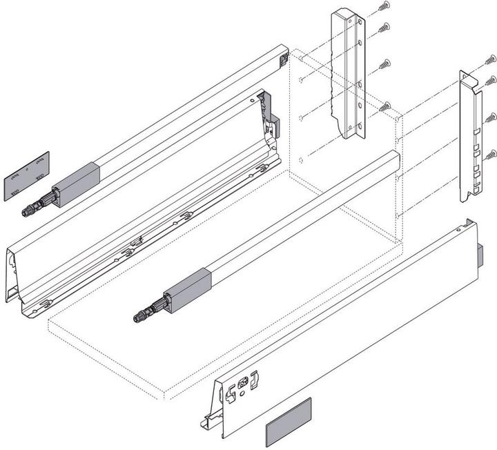 Actual product image Blum Complete front drawer set TANDEMBOX M / C with railing, silkw