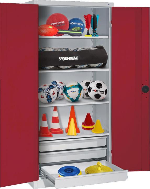Actual product image C+P Sports equipment cabinet with drawers (HxWxD: 195x120x50 cm, with solid sheet metal hinged doors