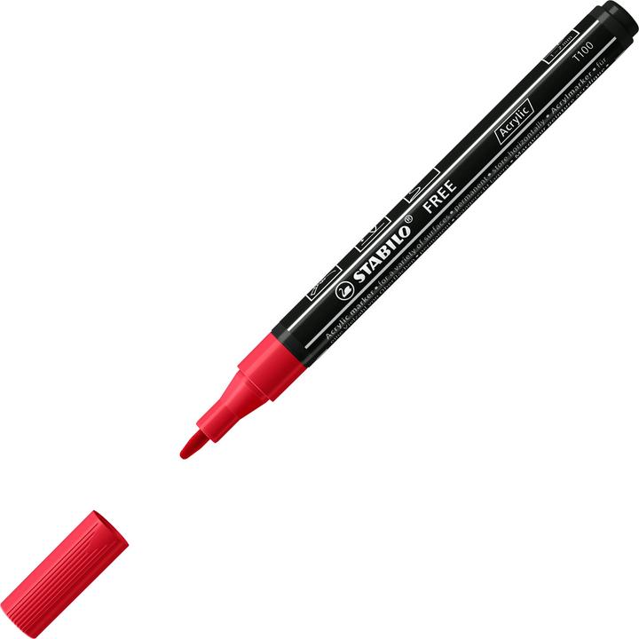 Produktbild STABILO Acrylmarker - FREE Acrylic - T100 Rundspitze 1-2mm - Einzelstift karmin (1x)