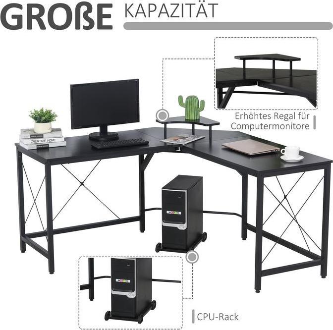 Actual product image Swisshandel24 Corner desk L-shaped computer desk Desk with monitor stand, office desk in industrial design