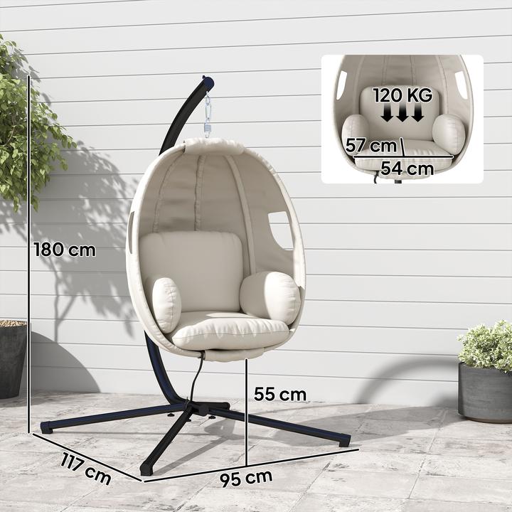 Produktbild Outsunny Hängesessel Verzinkter Stahl, Polyester Hellgrau