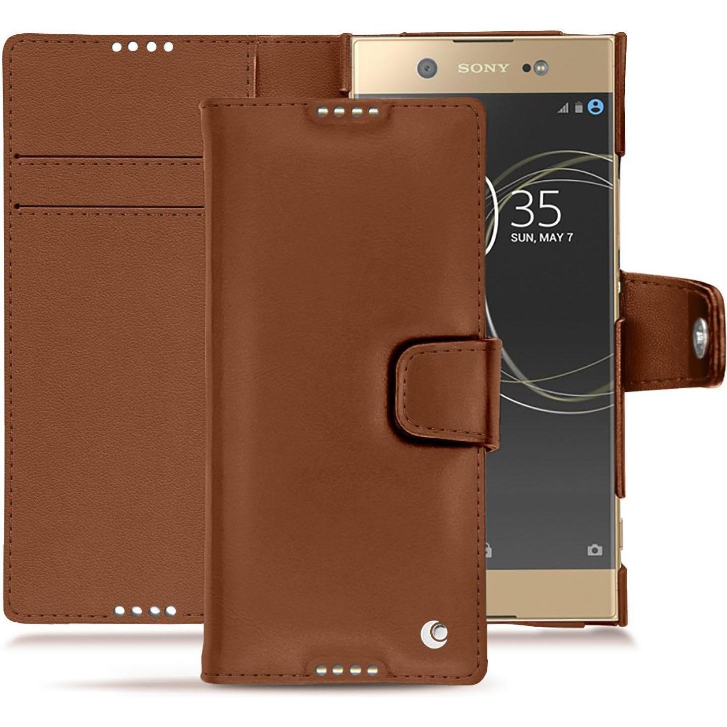 Noreve Lederschutzhülle Wallet (Sony Xperia XA1 Ultra), Smartphone Hülle, Braun