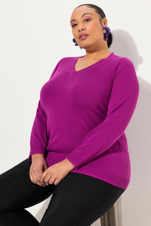 Produktbild Ulla Popken Pullover, V-Ausschnitt, Langarm, weicher Feinstrick (42, 44)