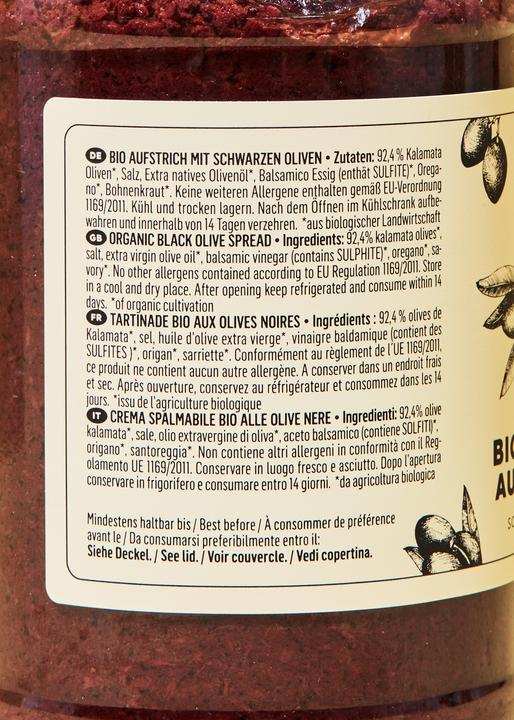 Nutritional values and ingredients KoRo Organic spread with black olives (350 g)