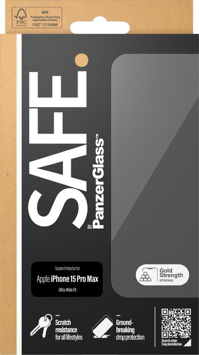 Produktbild PanzerGlass SAFE. Screen Protector Ultra-Wide Fit (1 Stk., Apple iPhone 15 Pro Max)