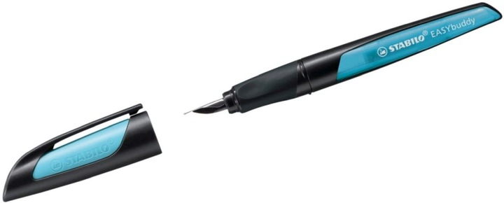 Produktbild STABILO Schulfüller mit Anfänger-Feder A - EASYbuddy in schwarz/himmelblau - Einzelstift - inklusive (Schwarz, Himmelblau, 1 x)
