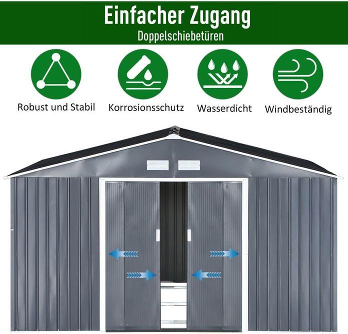Actual product image Swisshandel24 Garden shed with foundation Garden shed Metal shed Charcoal grey 340 x 386 x 200