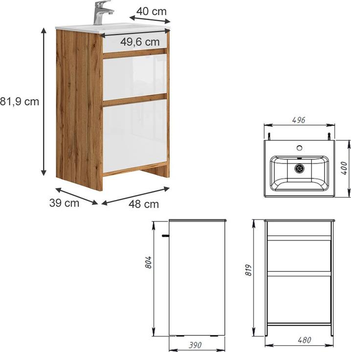 Produktbild Vicco Detmold mit Waschbecken und 2 Schubladen