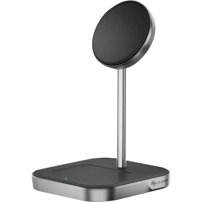 Alogic MagSpeed 2-in-1 Wireless Charging Station (15 W), Wireless Charger, Schwarz, Silber