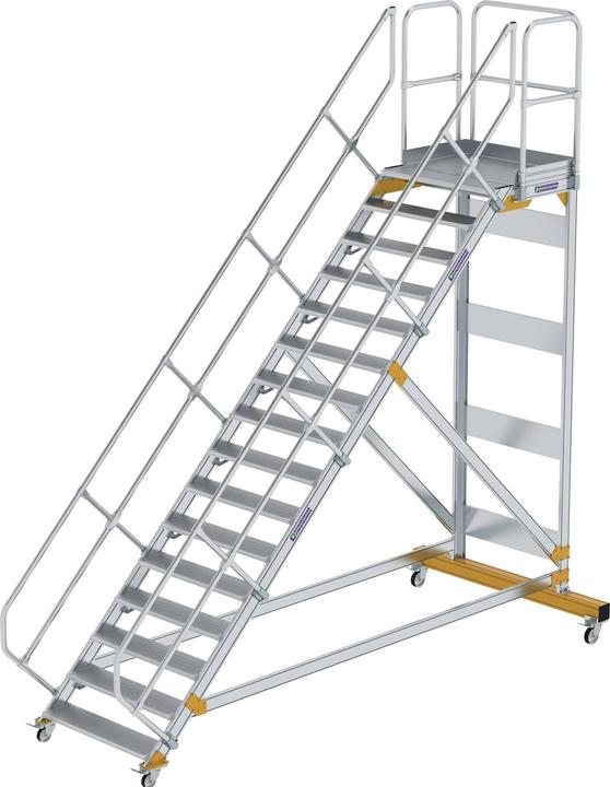 Produktbild Munk Plattformtreppe 45° fahrbar Stufenbreite 1000mm 16 Stufen Aluminium geriffelt (Plattformleiter, 100 cm)
