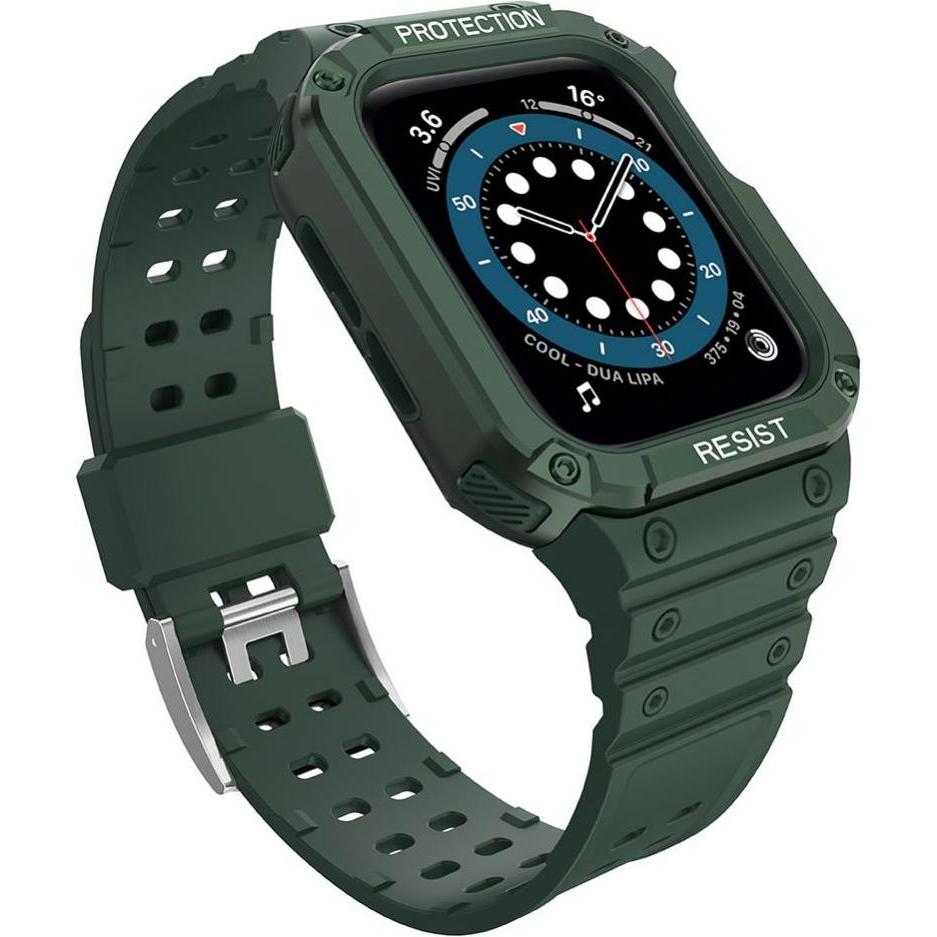 Hurtel Protect Strap Band with Case for Apple Watch 7 / SE (45/44 / 42mm) Case Armored Watch Cover Green (Synthetik, TPU...