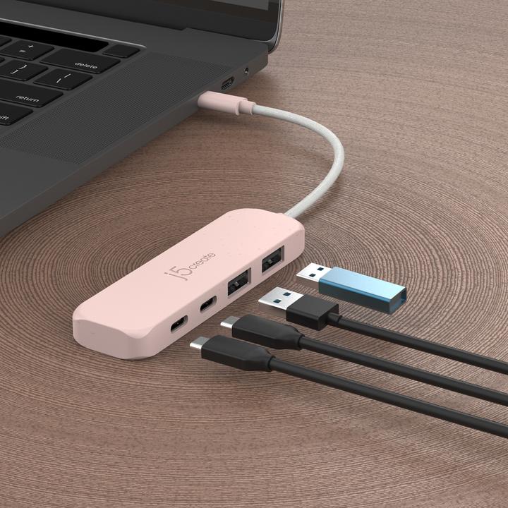 Actual product image j5Create Eco-Friendly USB-C to 4-Port Type-C & Type-A Gen 2 Hub, USB 3.2 Gen 1 (3.1 Gen 1) Type-C, U (USB-C, 4 ports)