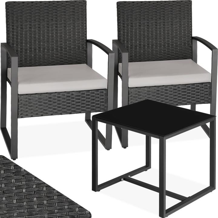 Image du produit tectake Ensemble de salon de jardin en rotin Granada avec table pour 2 personnes Noir