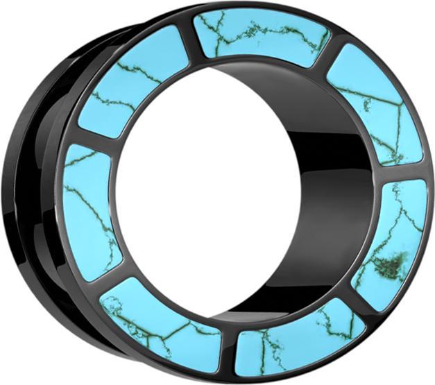 Produktbild Star Piercing Flesh Tunnel schwarz mit Türkis Stein Rand (ohne Messing, Chirurgenstahl 316L, Mineralisch)