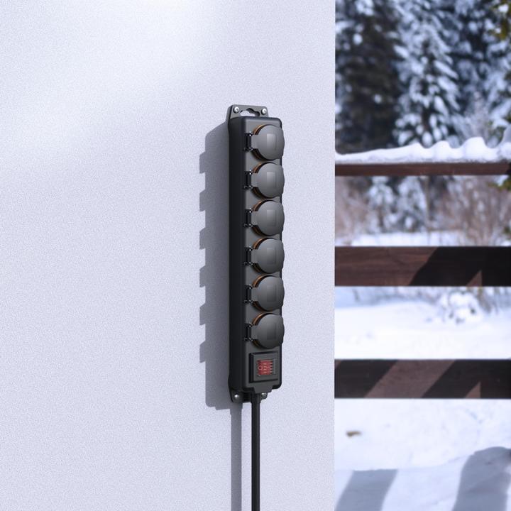 Produktbild Hama Steckdosenleiste, 6-fach, für aussen IP44, Schalter, Wandmontage, 2 m, Schw. (6x, 2 m)