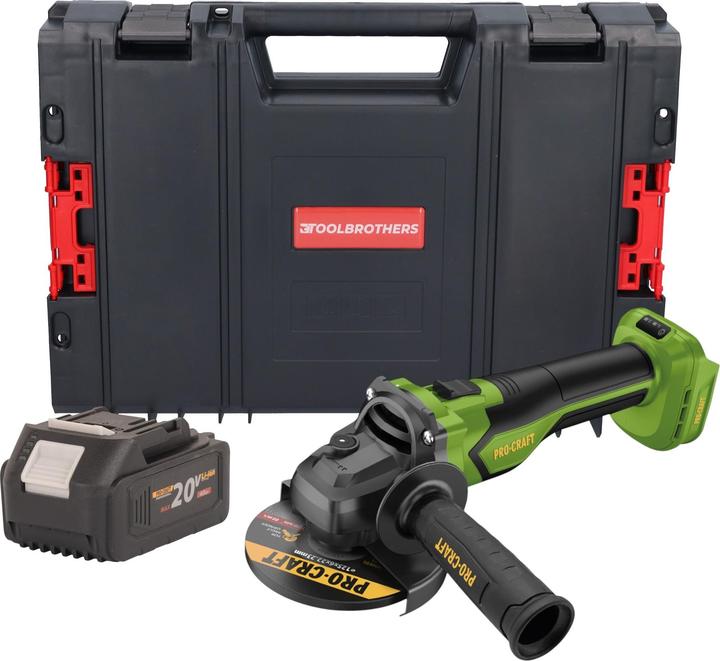 Produktbild Procraft PGA22-BB Akku Winkelschleifer 20 V 125 mm Brushless + 1x Akku 4,0 Ah + RHINO Toolcase - (125 mm)