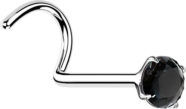 Immagine prodotto Star Piercing Nasenstecker gebogen silber runder Kristall schwarz gefasst (senza ottone, Argento 925)