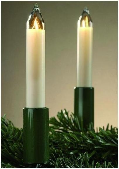 Actual product image Hellum Lichterkette Schaftkerze 15 Kerzen klar für innen Schaft/Kabel grün 12,8m elfenbein (12.80 m)