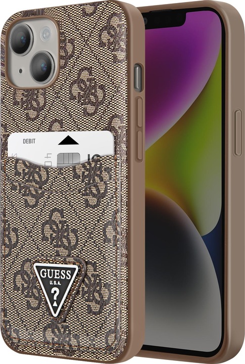 Actual product image Guess PU 4G card holder cover, Braun Series (Apple iPhone 14)