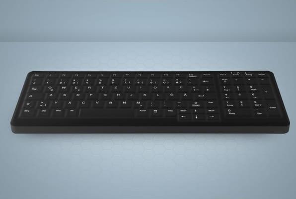 Actual product image Active Key Wireless Hygiene Compact Keyboard with NumPad Sealed USB Black (DE, Wireless)