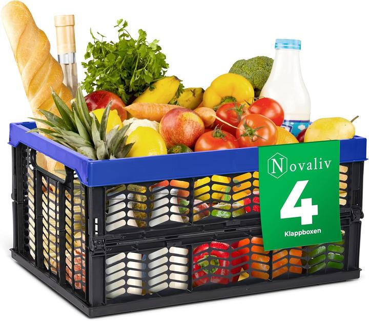 Actual product image Novaliv Folding boxes foldable sturdy 4x 30L blue black baskets shopping box folding boxes set carrying box