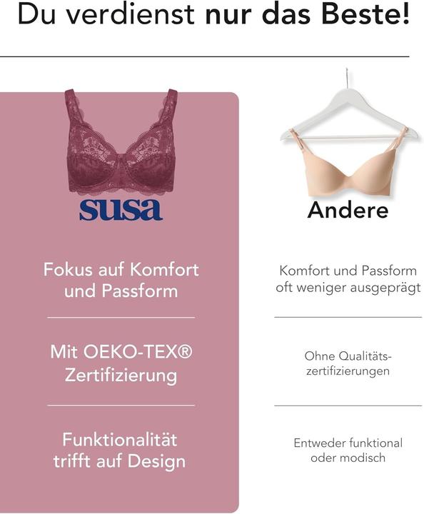Actual product image Susa Ladies' Elastic Lace Bralette, Plum (75 D)