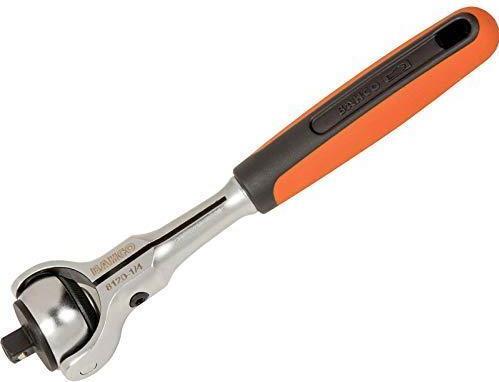 Actual product image Bahco 1/4" reversible ratchet with swivelling head, 72 teeth and 5° reverse swivel angle, 149 mm (1/4")