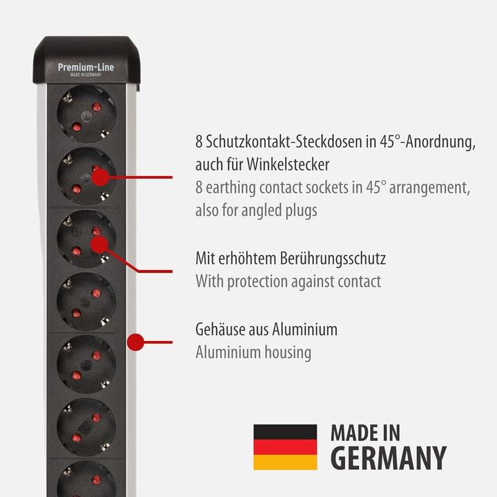 Actual product image Brennenstuhl Premium Protect-Line PDU, 8 sockets, 3m, Silver/gray, with switch and surge protecti...
