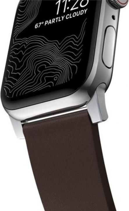 Actual product image Nomad Active Band Pro -nahkaranneke, Apple Watch 49 / 45 / 44 /, hopea/ruskea (20 mm, Leather, Stainless steel)