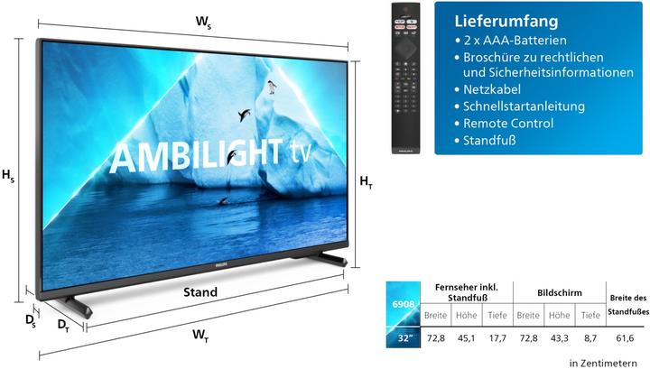 Produktbild Philips 32PFS6908/12 (32", PFS6908, LED, Full HD, 2023)