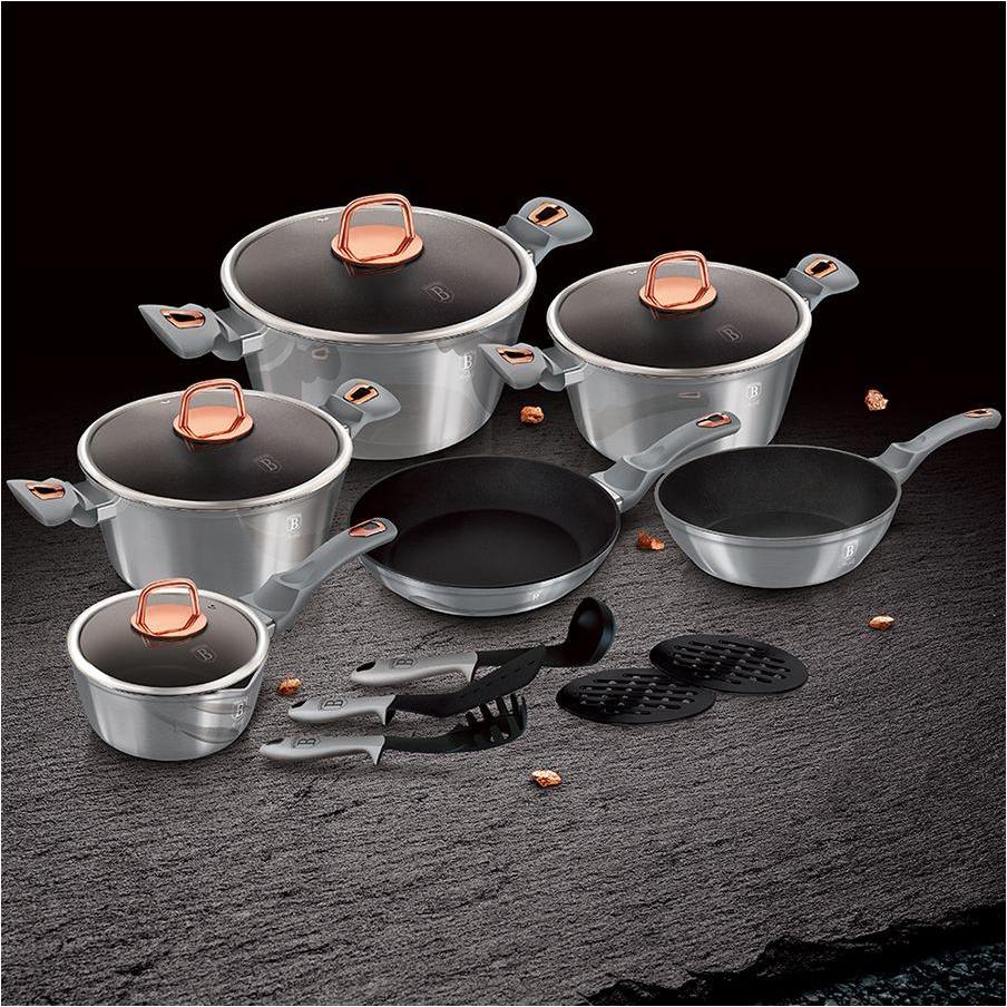 Thumbnail - BerlingerHaus 15-teiliges Kochgeschirr-Set Moonlight Collection, Pfanne + Kochtopf, Grau