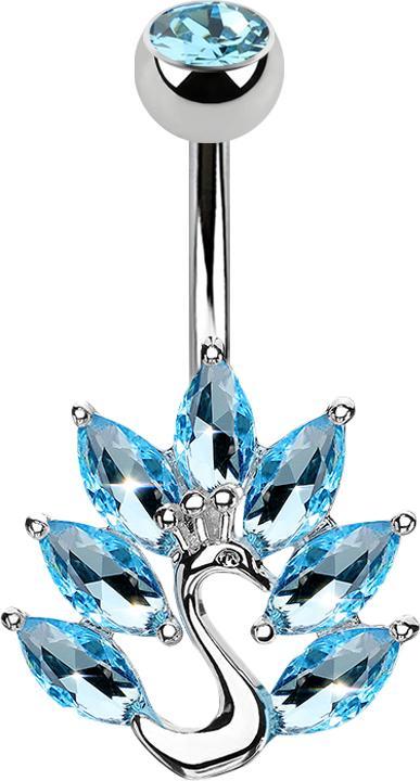 Immagine prodotto Star Piercing Banana in argento con pavone in cristallo a sfera color acqua (Ottone, Acciaio chirurgico 316L)