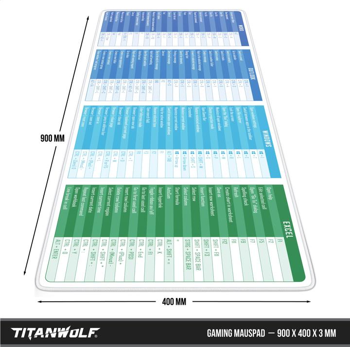 Image du produit Titanwolf Mauspad XXL Speed Mousepad 900 x 400 x 3 mm, Gaming, Schreibtischauflage, abwaschbar, MS Function (XXL)