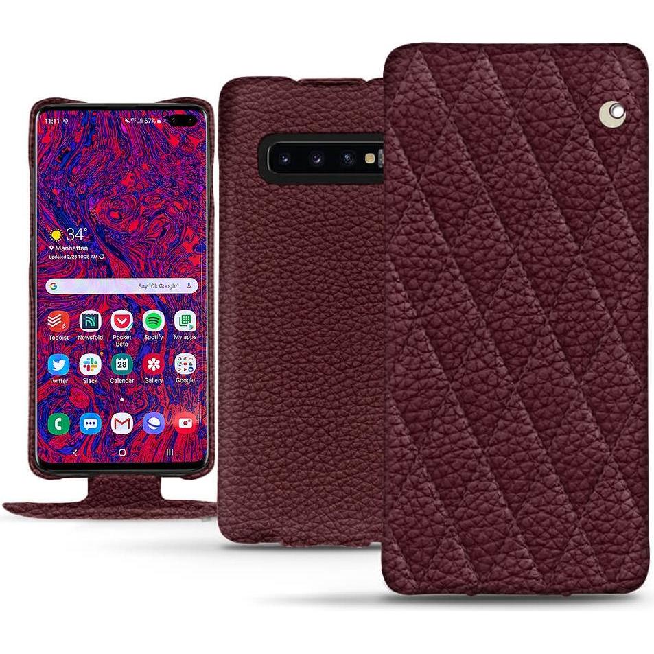 Noreve Lederschutzhülle vertikal (Samsung Galaxy S10+), Smartphone Hülle, Violett