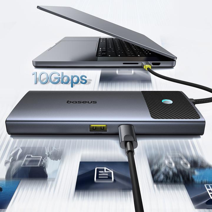 Actual product image Baseus HUB Metal Gleam Series II 7in1 USB-C - USB-C PD100W / 2x USB-A / 2x HDMI 4K / USB-A 3.0 / USB (USB-C, 7 ports)