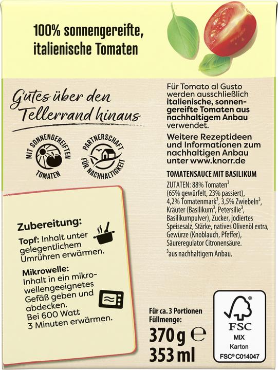 Actual product image Knorr Tomato al Gusto Basilikum (370 g)