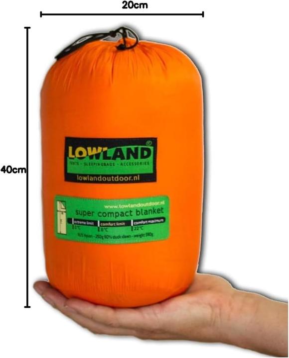 Productafbeelding Lowland OUTDOOR Donzen slaapzak - Super compact deken - 210 x 80 cm - 590gr +8C (210 cm)