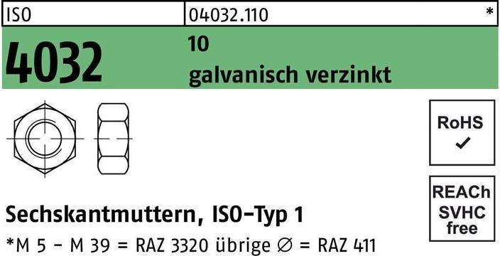 Image du produit Bufab Écrou hexagonal ISO 4032 M 24 10 électro-galvanisé (M24)