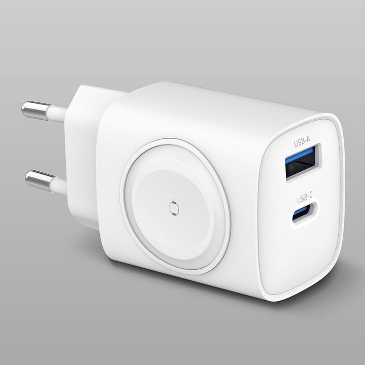 Image du produit Eaxus 3in1 Ladegerät, kabelloser Ladeport kompatibel mit Apple Watch, USB-A & USB-C (22 W)
