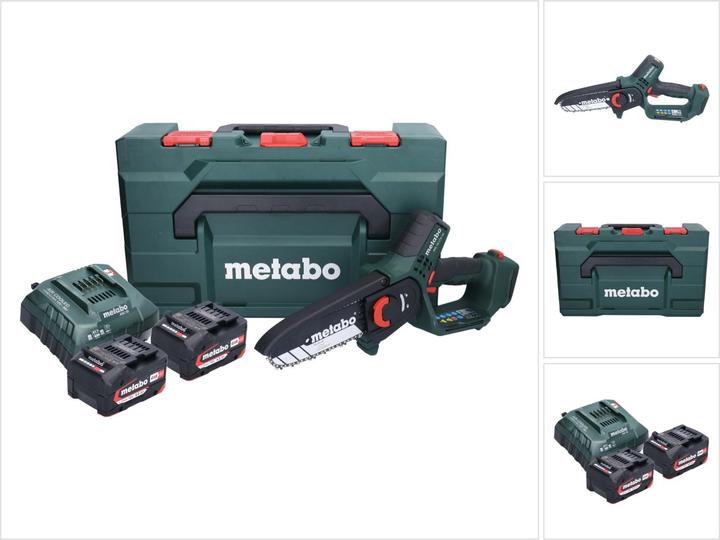 Produktbild Metabo MS 18 LTX 15 Akku Gehölzsäge 18 V 15 cm 5 m/s + 2x Akku 4,0 Ah + Ladegerät + metaBOX (Akku Kettensäge)